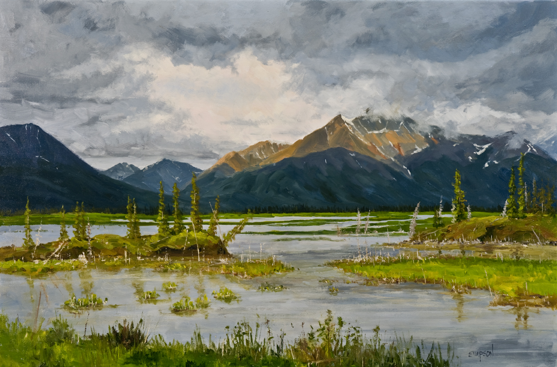oil painting by Mike Simpson of an Alaska summer between Tok Alaska and Glen Allen
