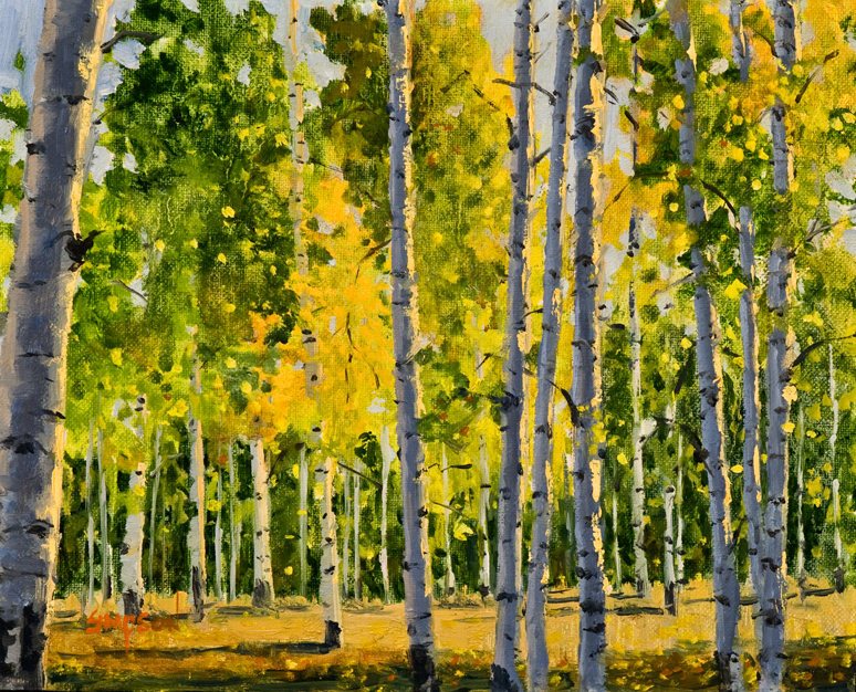 Oil painting by Mike Simpson of Aspen fall colors in Colorado