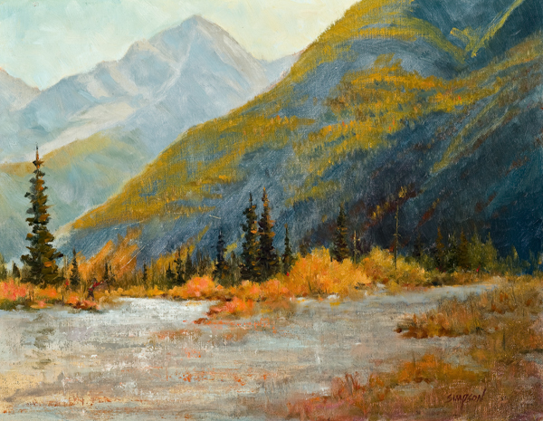 Fly fisherman oil painting on the Crystal River near Marble Colorado by Mike Simpson
